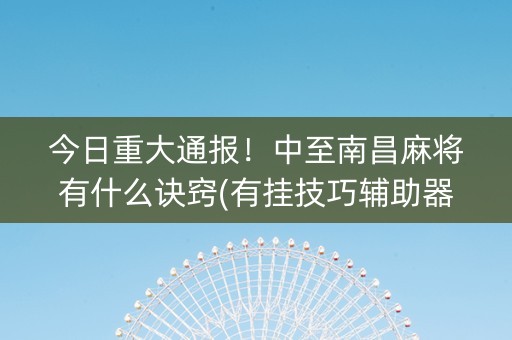 今日重大通报！中至南昌麻将有什么诀窍(有挂技巧辅助器)