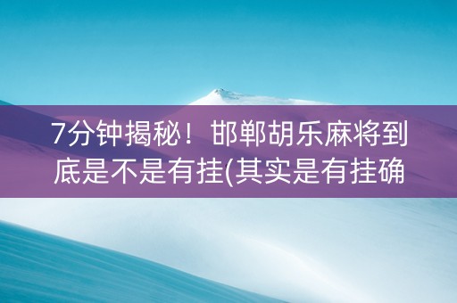7分钟揭秘！邯郸胡乐麻将到底是不是有挂(其实是有挂确实有挂)