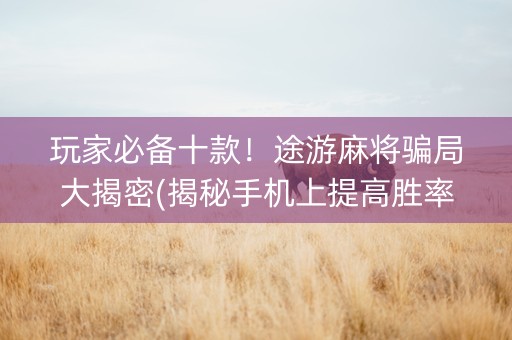 玩家必备十款！途游麻将骗局大揭密(揭秘手机上提高胜率)