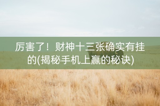 厉害了！财神十三张确实有挂的(揭秘手机上赢的秘诀)