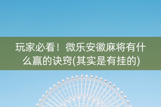 玩家必看！微乐安徽麻将有什么赢的诀窍(其实是有挂的)