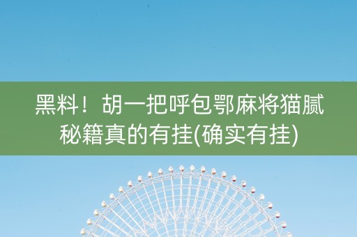 黑料！胡一把呼包鄂麻将猫腻秘籍真的有挂(确实有挂)