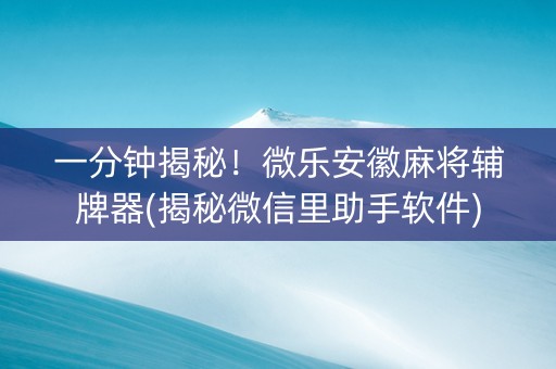 一分钟揭秘！微乐安徽麻将辅牌器(揭秘微信里助手软件)