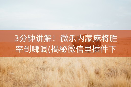 3分钟讲解！微乐内蒙麻将胜率到哪调(揭秘微信里插件下载)