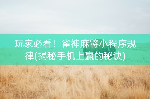 玩家必看！雀神麻将小程序规律(揭秘手机上赢的秘诀)