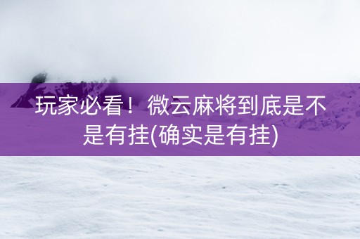 玩家必看！微云麻将到底是不是有挂(确实是有挂)