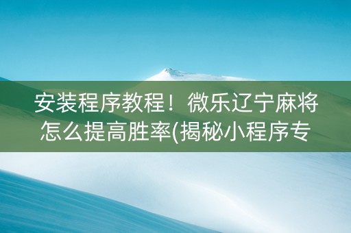 安装程序教程！微乐辽宁麻将怎么提高胜率(揭秘小程序专用神器)