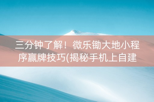 三分钟了解！微乐锄大地小程序赢牌技巧(揭秘手机上自建房怎么赢)