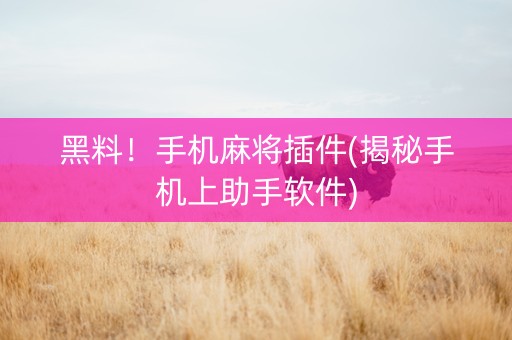黑料！手机麻将插件(揭秘手机上助手软件)