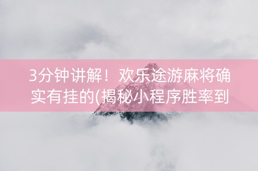 3分钟讲解！欢乐途游麻将确实有挂的(揭秘小程序胜率到哪调)