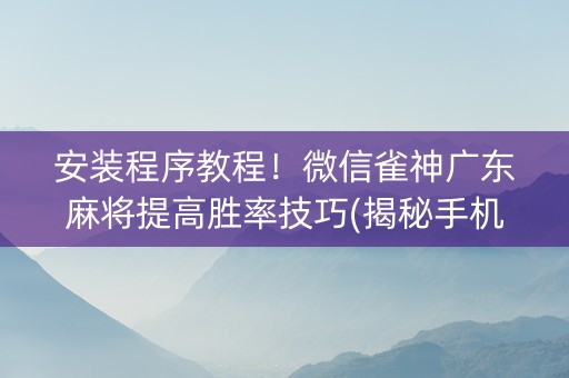 安装程序教程！微信雀神广东麻将提高胜率技巧(揭秘手机上怎么容易赢)