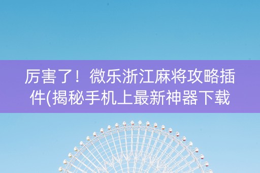 厉害了！微乐浙江麻将攻略插件(揭秘手机上最新神器下载)