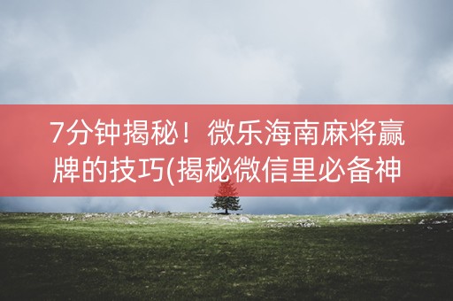 7分钟揭秘！微乐海南麻将赢牌的技巧(揭秘微信里必备神器)