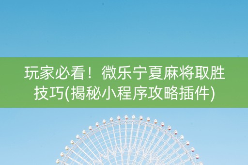 玩家必看！微乐宁夏麻将取胜技巧(揭秘小程序攻略插件)