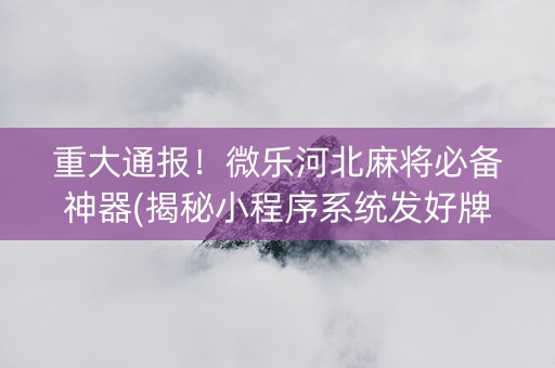 重大通报！微乐河北麻将必备神器(揭秘小程序系统发好牌)