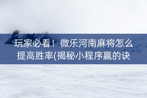 玩家必看！微乐河南麻将怎么提高胜率(揭秘小程序赢的诀窍)