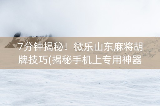 7分钟揭秘！微乐山东麻将胡牌技巧(揭秘手机上专用神器)