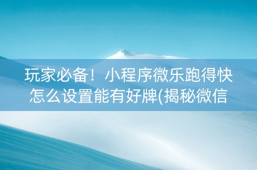 玩家必备！小程序微乐跑得快怎么设置能有好牌(揭秘微信里助赢神器购买)