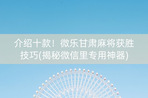 介绍十款！微乐甘肃麻将获胜技巧(揭秘微信里专用神器)