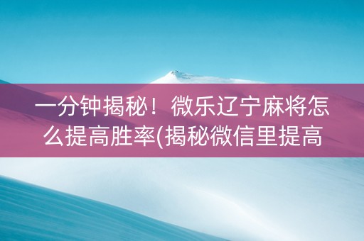 一分钟揭秘！微乐辽宁麻将怎么提高胜率(揭秘微信里提高赢的概率)