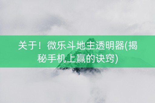 关于！微乐斗地主透明器(揭秘手机上赢的诀窍)