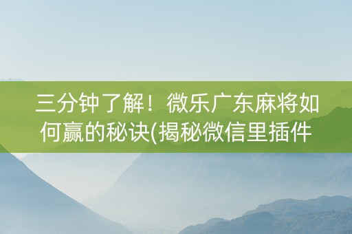 三分钟了解！微乐广东麻将如何赢的秘诀(揭秘微信里插件下载)