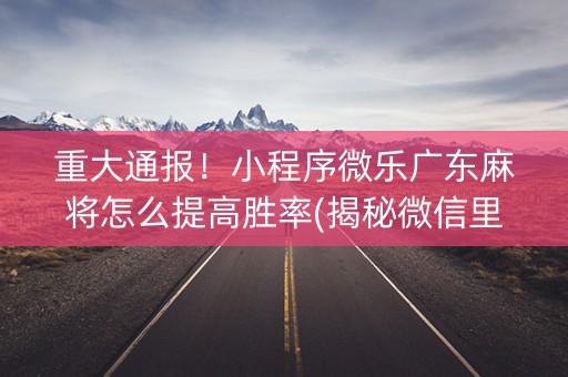 重大通报！小程序微乐广东麻将怎么提高胜率(揭秘微信里最新神器下载)