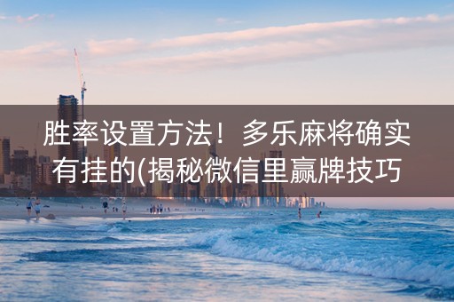 胜率设置方法！多乐麻将确实有挂的(揭秘微信里赢牌技巧)