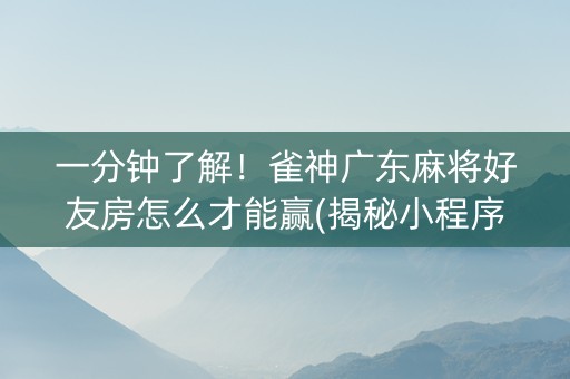 一分钟了解！雀神广东麻将好友房怎么才能赢(揭秘小程序助赢神器)