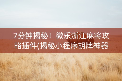 7分钟揭秘！微乐浙江麻将攻略插件(揭秘小程序胡牌神器)