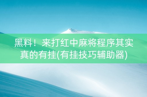 黑料！来打红中麻将程序其实真的有挂(有挂技巧辅助器)