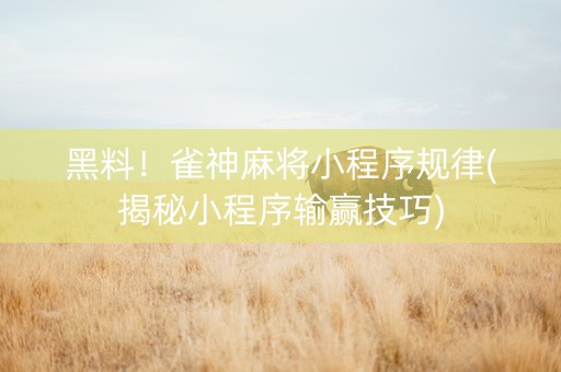 黑料！雀神麻将小程序规律(揭秘小程序输赢技巧)