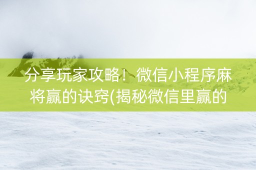 分享玩家攻略！微信小程序麻将赢的诀窍(揭秘微信里赢的秘诀)
