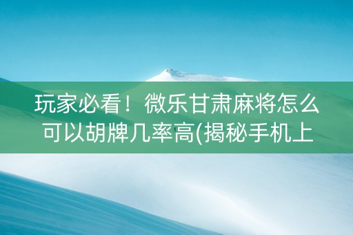 玩家必看！微乐甘肃麻将怎么可以胡牌几率高(揭秘手机上胜率到哪调)