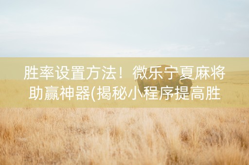 胜率设置方法！微乐宁夏麻将助赢神器(揭秘小程序提高胜率)