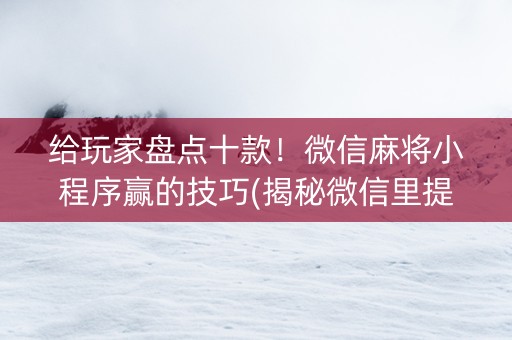给玩家盘点十款！微信麻将小程序赢的技巧(揭秘微信里提高赢的概率)