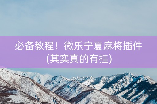 必备教程！微乐宁夏麻将插件(其实真的有挂)