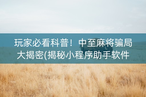 玩家必看科普！中至麻将骗局大揭密(揭秘小程序助手软件)