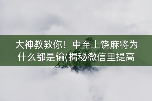 大神教教你！中至上饶麻将为什么都是输(揭秘微信里提高胜率)