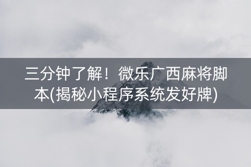 三分钟了解！微乐广西麻将脚本(揭秘小程序系统发好牌)