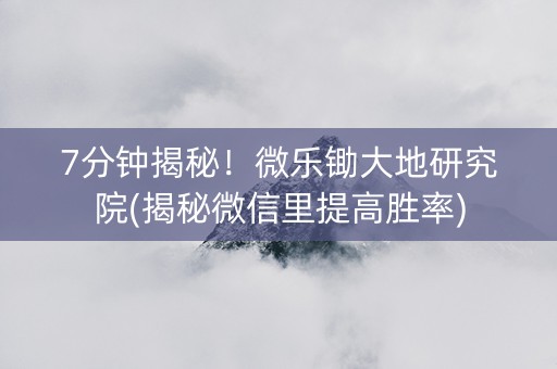 7分钟揭秘！微乐锄大地研究院(揭秘微信里提高胜率)