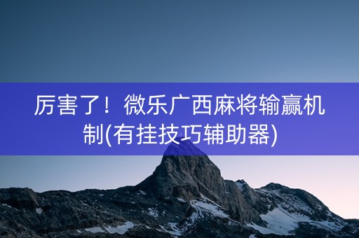 厉害了！微乐广西麻将输赢机制(有挂技巧辅助器)