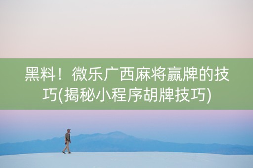 黑料！微乐广西麻将赢牌的技巧(揭秘小程序胡牌技巧)
