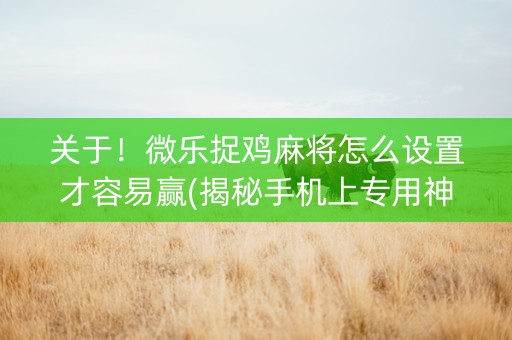 关于！微乐捉鸡麻将怎么设置才容易赢(揭秘手机上专用神器)