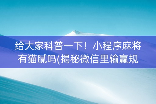 给大家科普一下！小程序麻将有猫腻吗(揭秘微信里输赢规律)