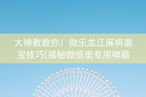 大神教教你！微乐龙江麻将漏宝技巧(揭秘微信里专用神器)