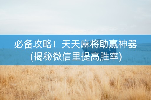 必备攻略！天天麻将助赢神器(揭秘微信里提高胜率)