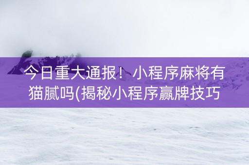 今日重大通报！小程序麻将有猫腻吗(揭秘小程序赢牌技巧)