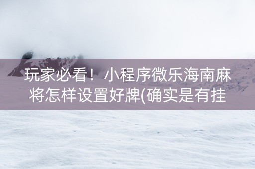 玩家必看！小程序微乐海南麻将怎样设置好牌(确实是有挂)