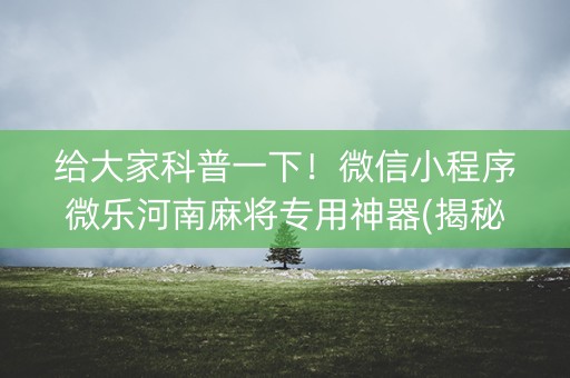 给大家科普一下！微信小程序微乐河南麻将专用神器(揭秘手机上专用神器)